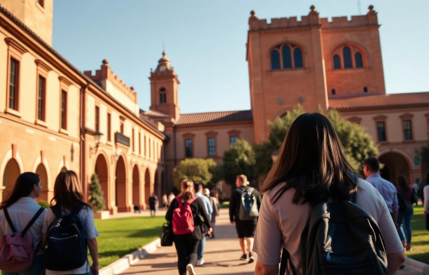 Étudiants sur un campus universitaire en Espagne